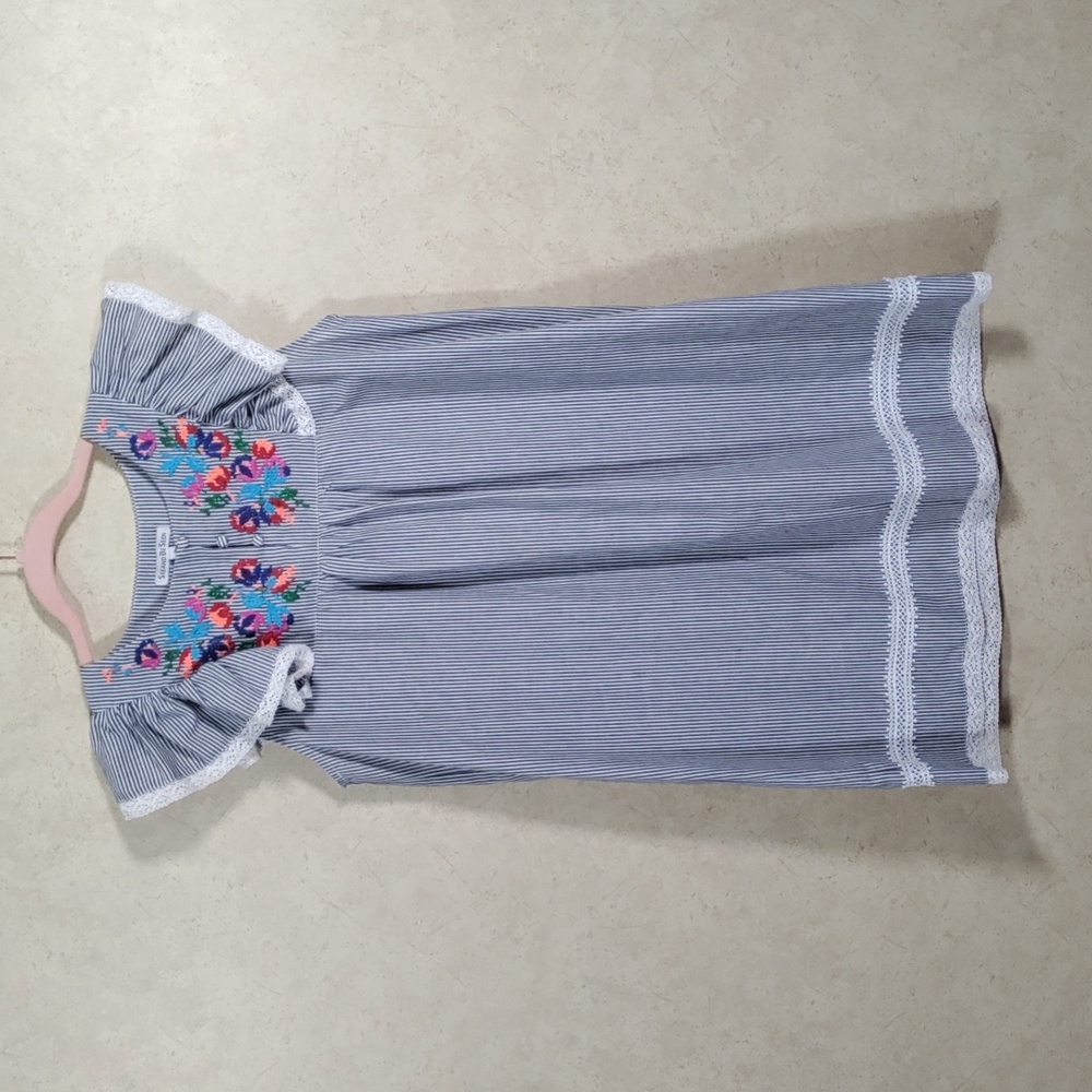 05196 See And Be Seen navy striped embroidered  dress S NEW